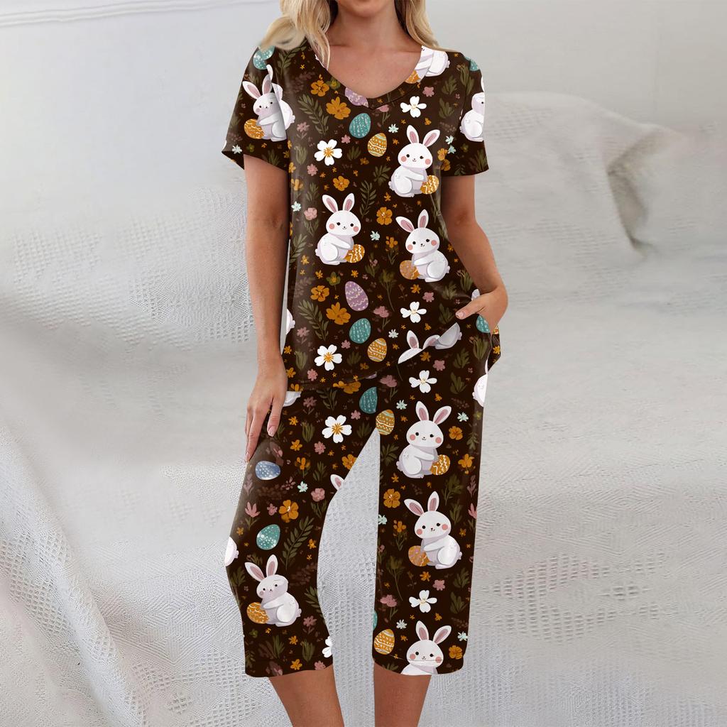 2 Piece Sets For Women Short Sleeve Top And Pants With Pockets Workout Soft  Print Sets