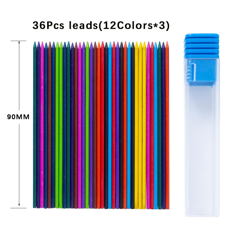 36 Stück/Karton Mechanischer Bleistift 2,0 mm Schwarz/Rot/Farben Minen Nachfüllung Zum Schreiben Skizzieren Kunst Zeichnen Malen Schreibwaren