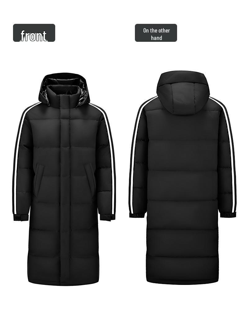 Unisex White Duck Down Jacket - Classic Three-Stripes, Hooded, Warm Outerwear for Students (Autumn/Winter).