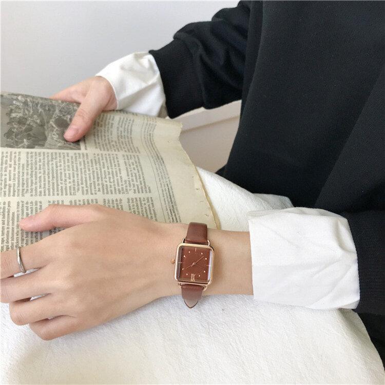 Ležérní dámské hodinky čtvercový tenký ciferník kožený řemínek dámské náramkové hodinky malé elegantní quartzové dámské hodinky Reloj Mujer