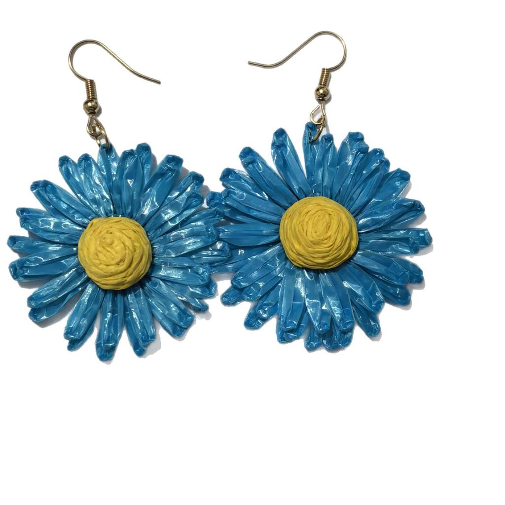 Colorful Raffia Flower Dangle Earrings: Summer Beach Style, European & American Fashion, Versatile & Exaggerated Design