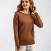 Autumn Winter Women's Crew Neck Beaded Pullover Sweater Long Sleeve Loose Solid Color Stretchy Knit Sweater