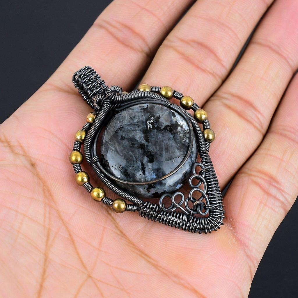 Larvikite Pendant Handmade Gemstone Jewelry, 999 Copper Wire Wrapped Pendant ,Unique Design Jewelry Pendant