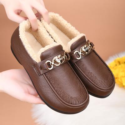 Leather Surface Velvet Winter Waterproof Cotton Shoes Women's Soft Sole Comfortable Middle-aged and Old Pedal Velvet Warm Cotton Boots