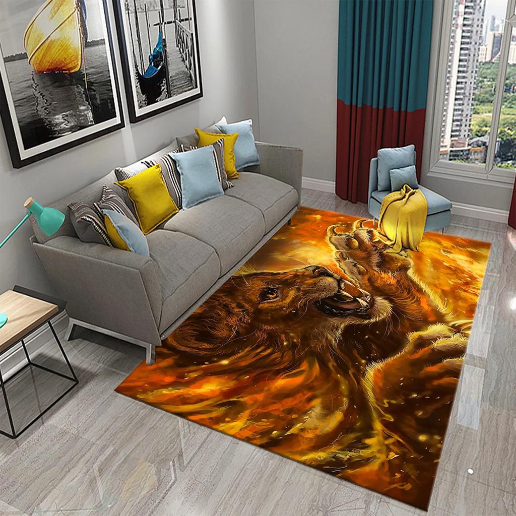 3D Fire Animal Cool Tiger Wolf Carpet Children Play Crawling Carpet Living Room Bedroom Balcony Decor Rugs Bathroom Non-slip Mat