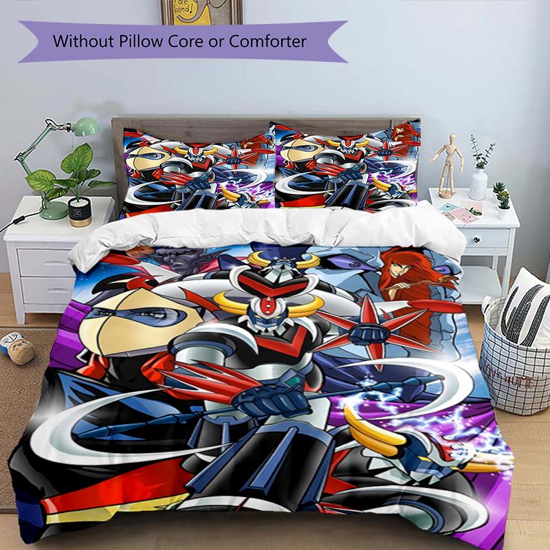 3pcs UFO Robot Grendizer3 Design Cover Set - HD Printed Bedding with 1 Cover and 2 Pillowcases - Perfect for Home and Dorm Decor