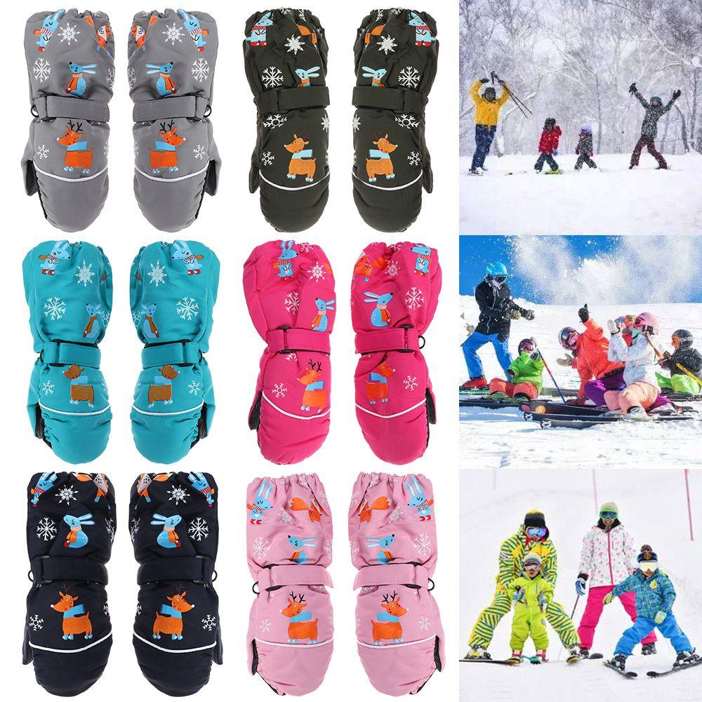 Winter 2-6 Years Old Print Cartoon Waterproof Deer Rabbit Long-sleeved Mittens Thick Warm Children Ski Gloves Windproof