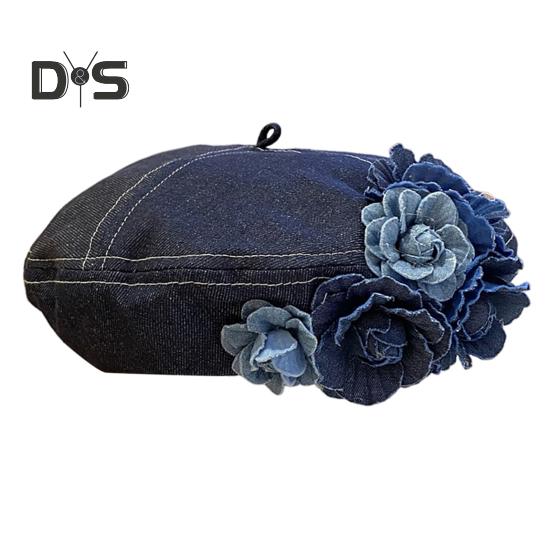 

Женская шляпа художника с 3D-украшением в виде розы, ковбойская шляпа художника, всесезонная джинсовая кепка с регулируемым обхватом головы, повседневная одежда, головные уборы для особых случаев темно-синий