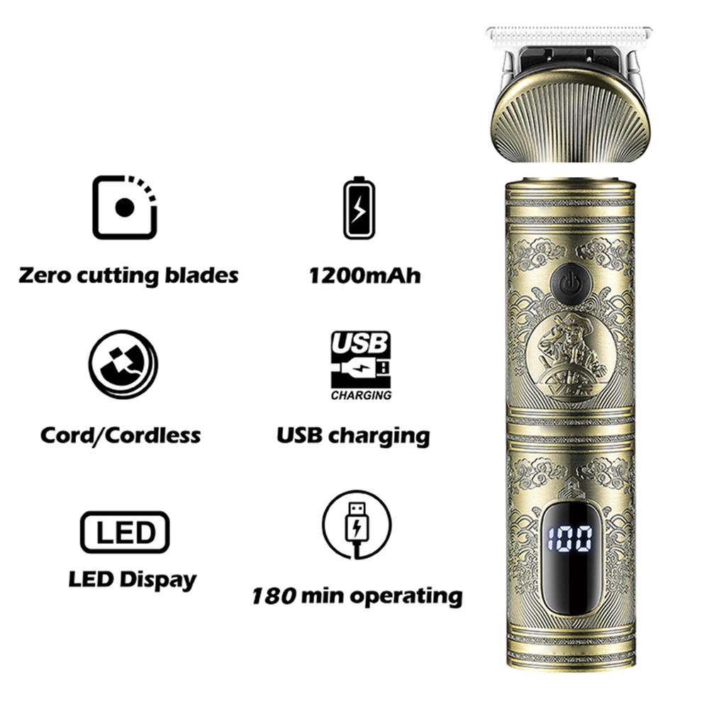 Retro Engraving All Metal Hair Clipper LED Display Fast Cutting Shaving Haircut Professional Styling