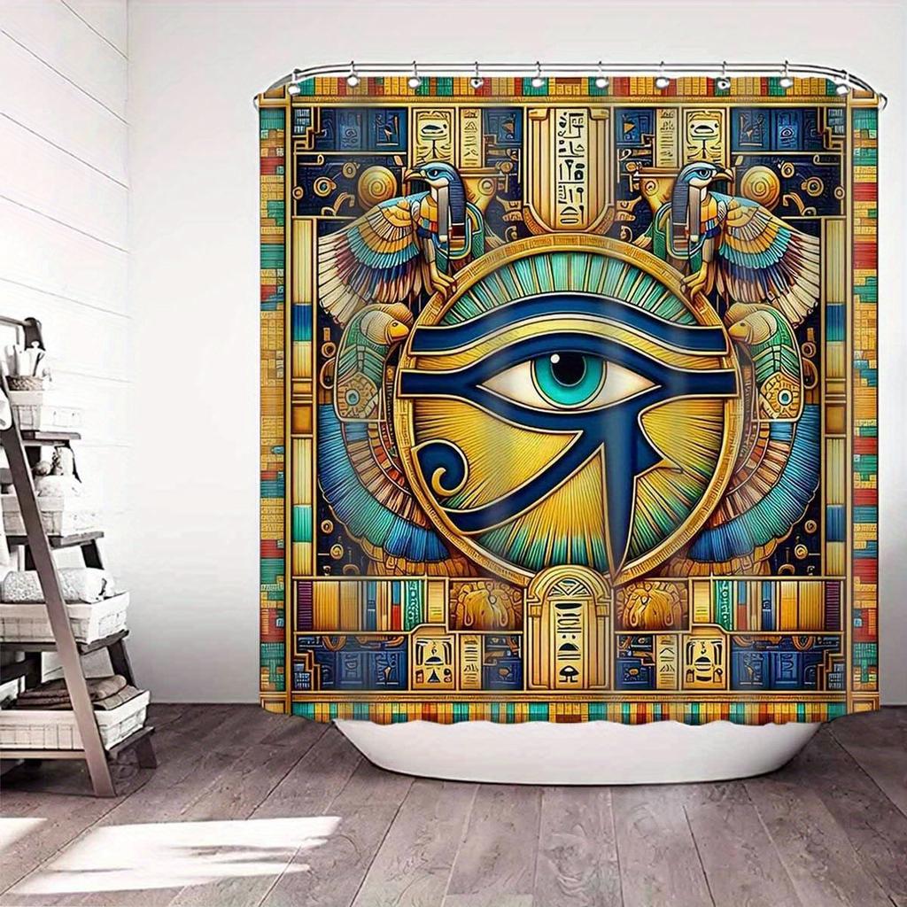 Ancient Egyptian Eye of Horus Print Waterproof Shower Curtain for Bathroom, Mythical Design High-End Toilet Partition Curtain