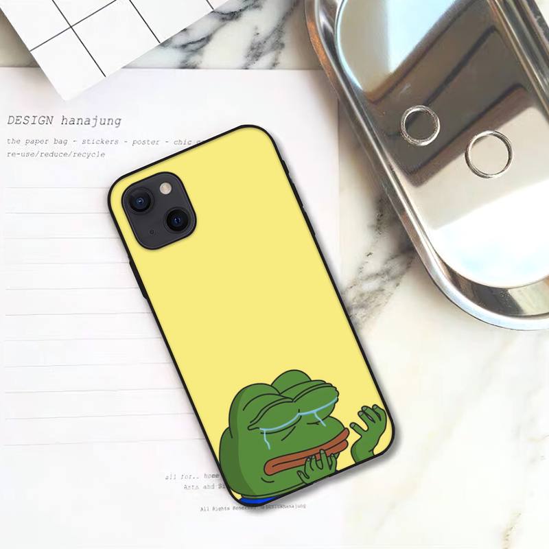 Trauriger lustiger Frosch Pepe Mann Frosch Telefonkasten für iPhone 11 12 Mini 13 14 15 Pro XS Max X Plus SE XR Shell