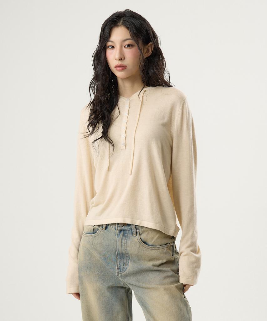 UNKNOWN PLANET Daily Button Hoodie Knit Beige