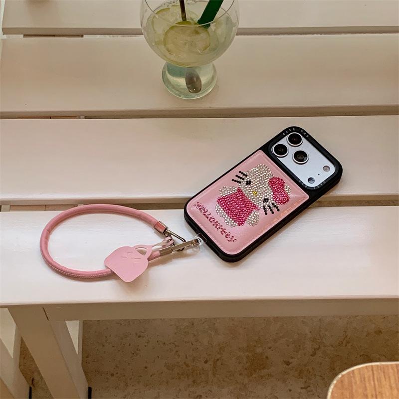 Rhinestone Hello Kitty Leather Case for iPhone 17, 16 Pro Max, 15, 14