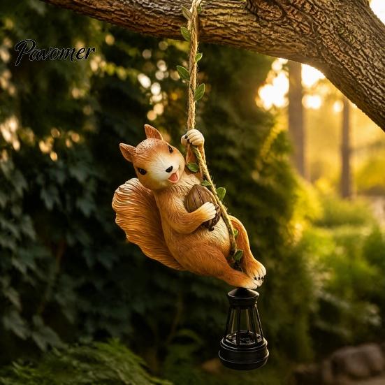 Unique Yard Decor for Garden Lovers Climbing Animal Solar Light, Resin Statue with Lantern, Fence Lights Hanging Light Outdoor Tree Decoration