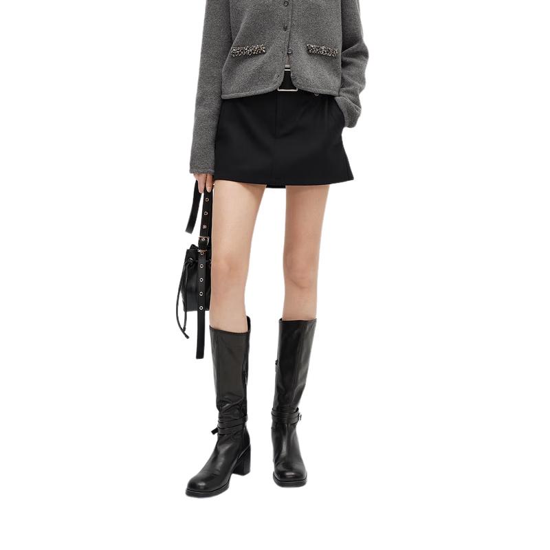 MO&Co. Women s Merino Wool Blend Low-Waist Short Skirt with Belt M