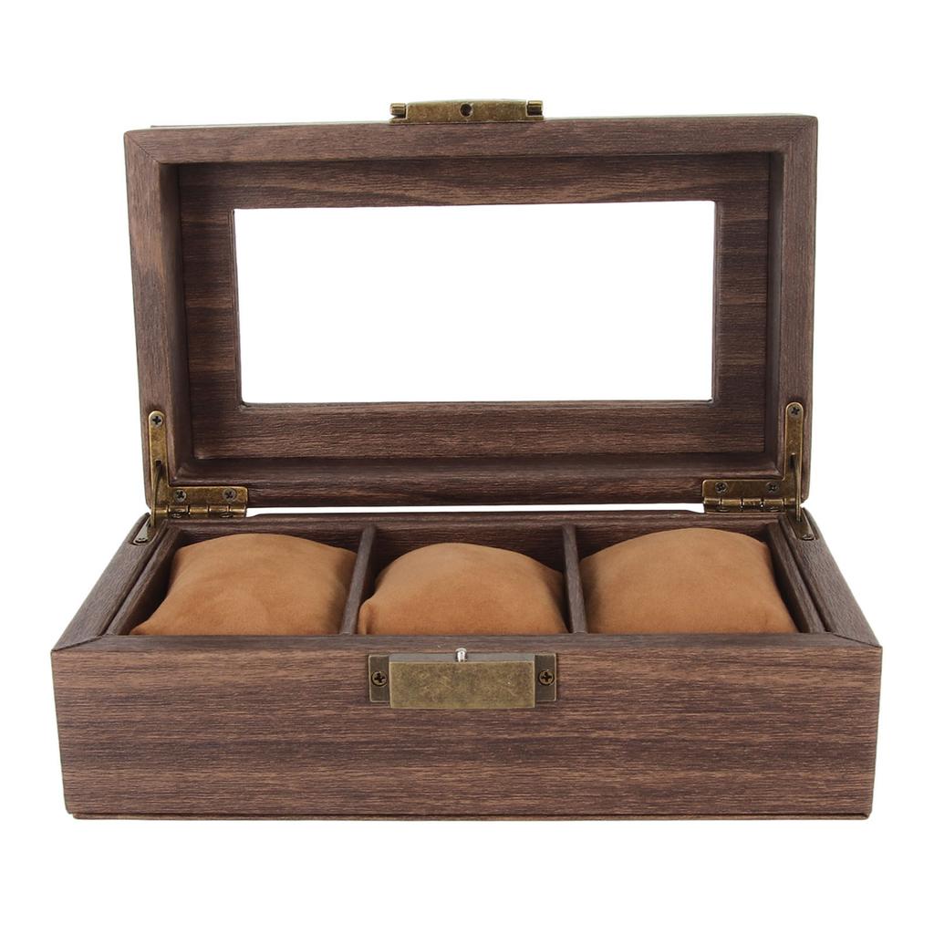 3 Slot Watch Display Case Wood Detachable Pillow Glass Cover Single Layer Watch Box for Jewelry