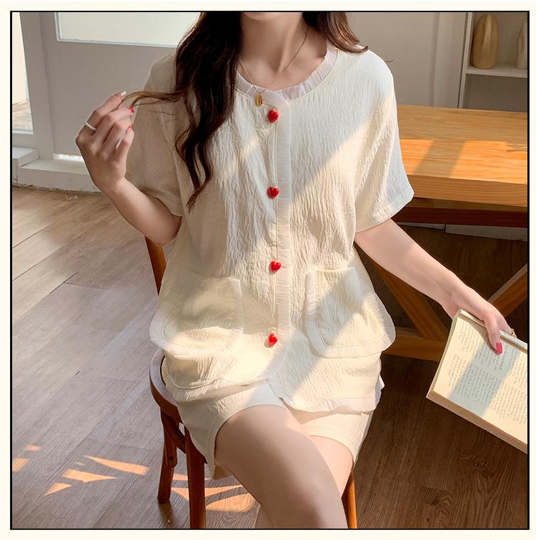 2026 Women's Summer Pajamas: Cloud Cotton Built-in Bra, Short Sleeve Cardigan, Teen Girls' Loungewear Set