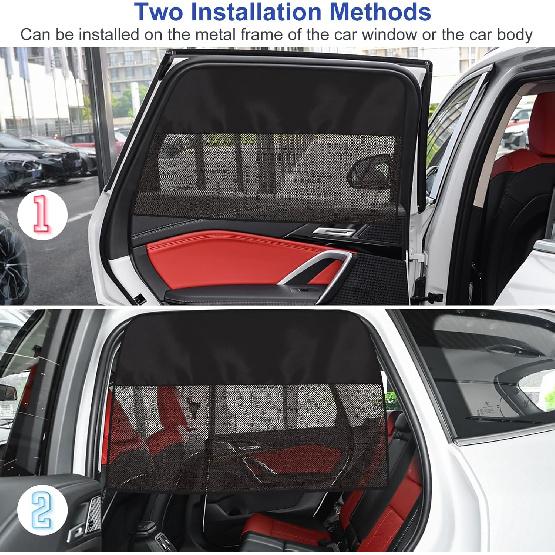 Rear Window Sun Shade, 2 PCS Magnetic Double Layer Car Side Window Sun Shades For Baby, Half Blackout & Half See-Through Back Window Covers For Sun &