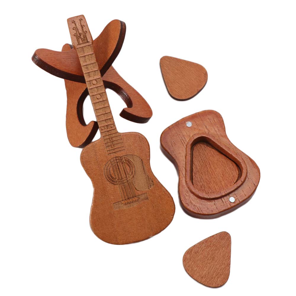 Wooden Material Guitar Picks Storage Portable Size Guitar Pick Case Musician Storage