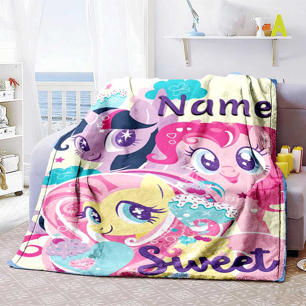 Little Pony (8) Customize Your Name Blanket Multi-purpose Customizable Blanket Soft & Cozy Suitable for Nap Picnics Living Room Chair