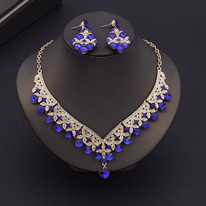 Gorgeous Crystal Bridal Jewelry Sets for Women Luxury Earrings Necklace Sets Bride Wedding Dress Jewelry Set Costume Accessories
