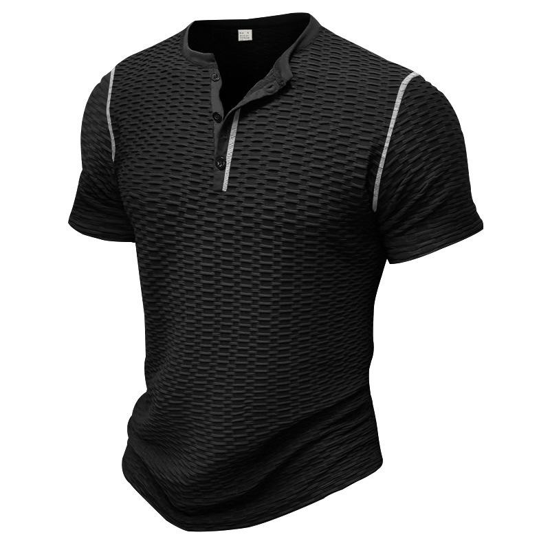 Summer Sports Fitness Slim Fit Breathable Men's Short Sleeve T-Shirt European and American Men's Muscle Henry Shirt Men's T-Shirt