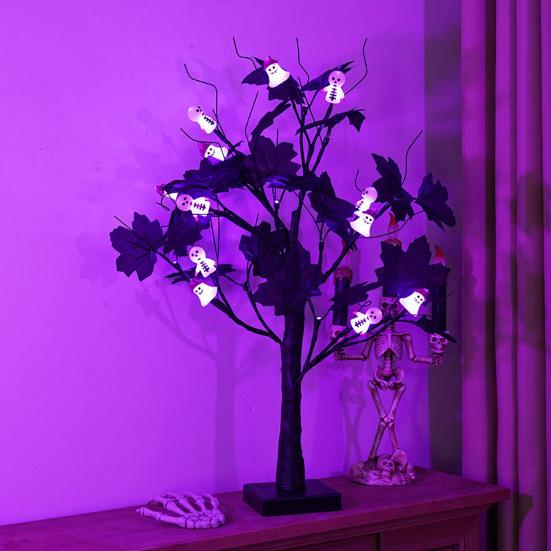 24 Inches Halloween Tree with Light LED Glowing Tree with Ghost/Pimpkin/Eyeball Light for Indoor Home Table Decor