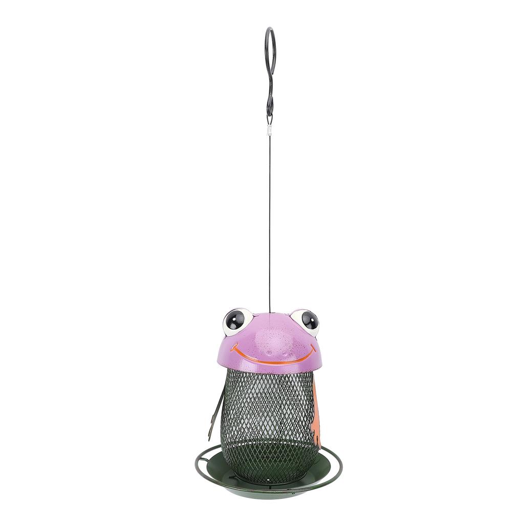 Hanging Bird Feeder with Solar Light Iron Art Frog Decorative Bird Feeder for Outdoor Courtyard Balcony