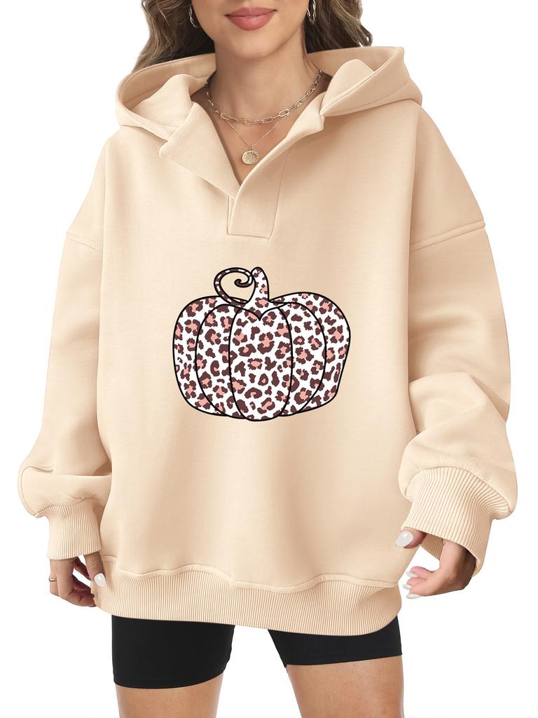 2025 real pumpkin autumn and winter Halloween velvet hooded sweater female American trendy cartoon printing thickened