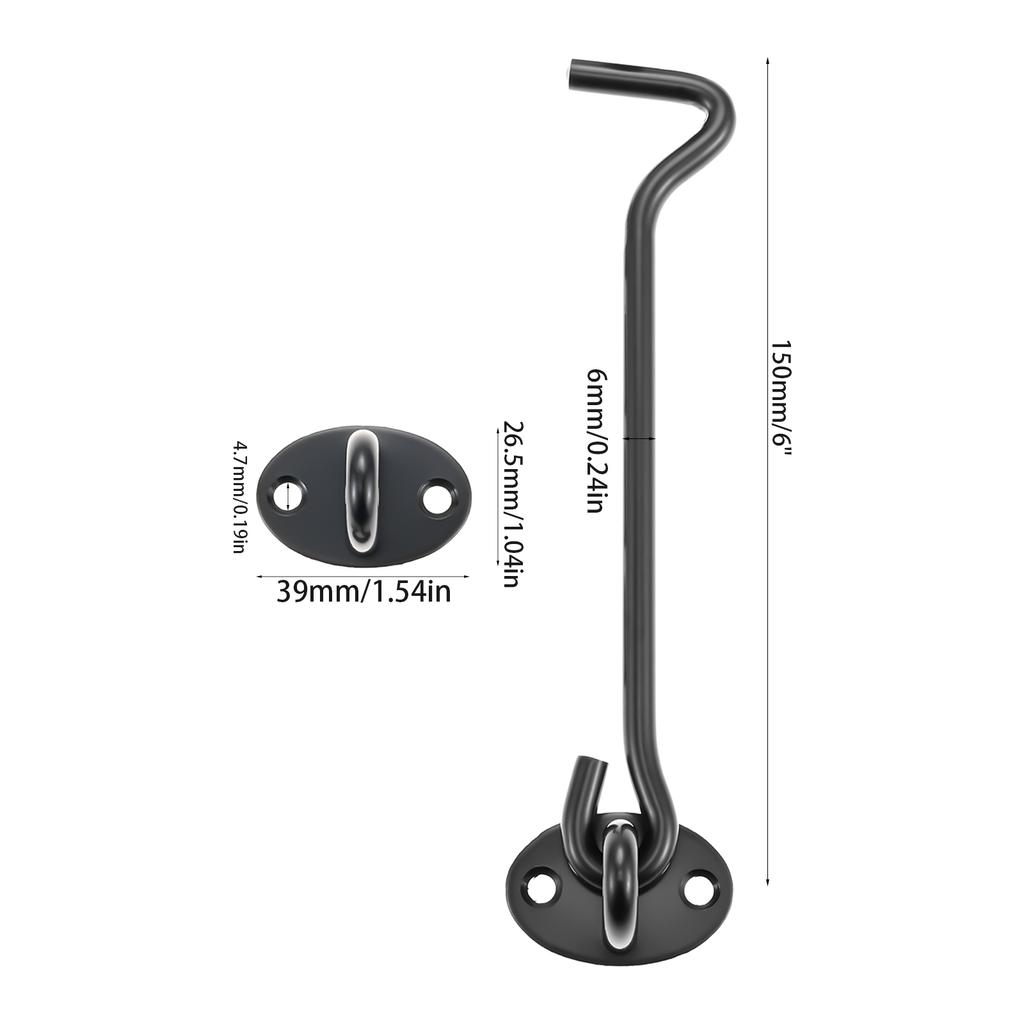 2pcs Black Crescent window lock Cabin Hooks Eye Latch Stainless Steel safety switch 3/4/6/8/10/12/14/16inch Holder with screws
