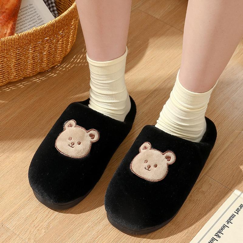 Men's Cotton Slippers Bear Home Cotton Shoes Non-slip Thick-soled Plush Slippers Women's Winter Home