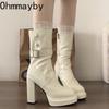 Patent Leather Women High Heel Ankle Boots Fashion Belt Buckle Shoes Autumn Winter Ladies Mordern Short Booties