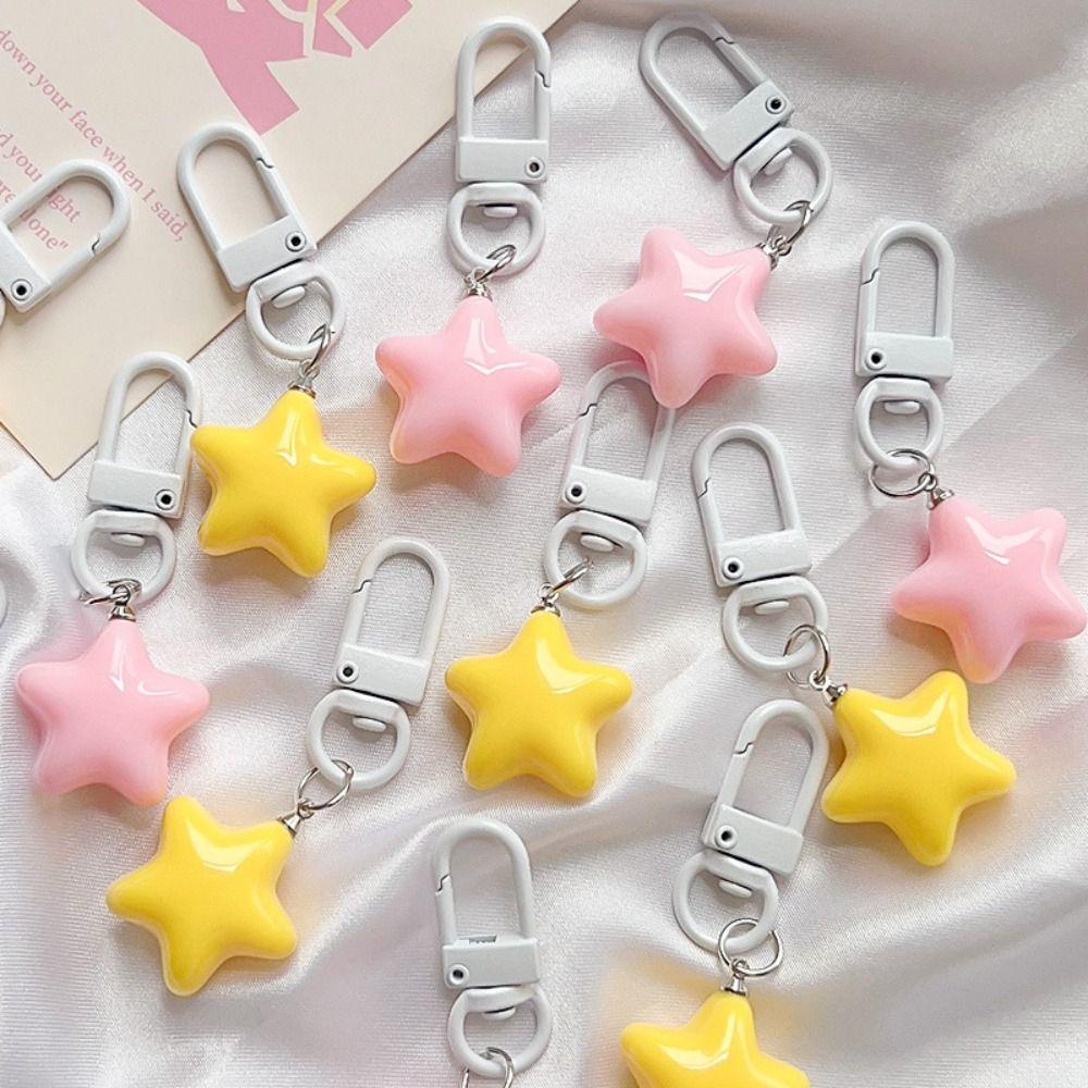 Stars Yellow Pink Stars Keychain Pentagram Chubby Milk Yellow Star Keychain Keyring   Girls Gifts
