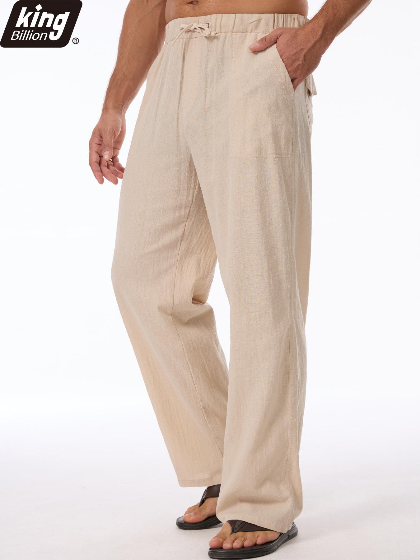 

Men s Linen Blend Drawstring Waist Pants - Lightweight Breathable Loose Fit Casual Beach Lounge Trousers with Pockets XXXL хакі