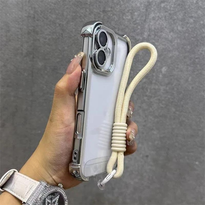 For Redmi K80 K70 K60 K50 K40 Pro Ultra K70E K60E K40S Note 9 Pro Max 9S 5G 4G Plating Frame Casing With Strap Rope Soft Cover
