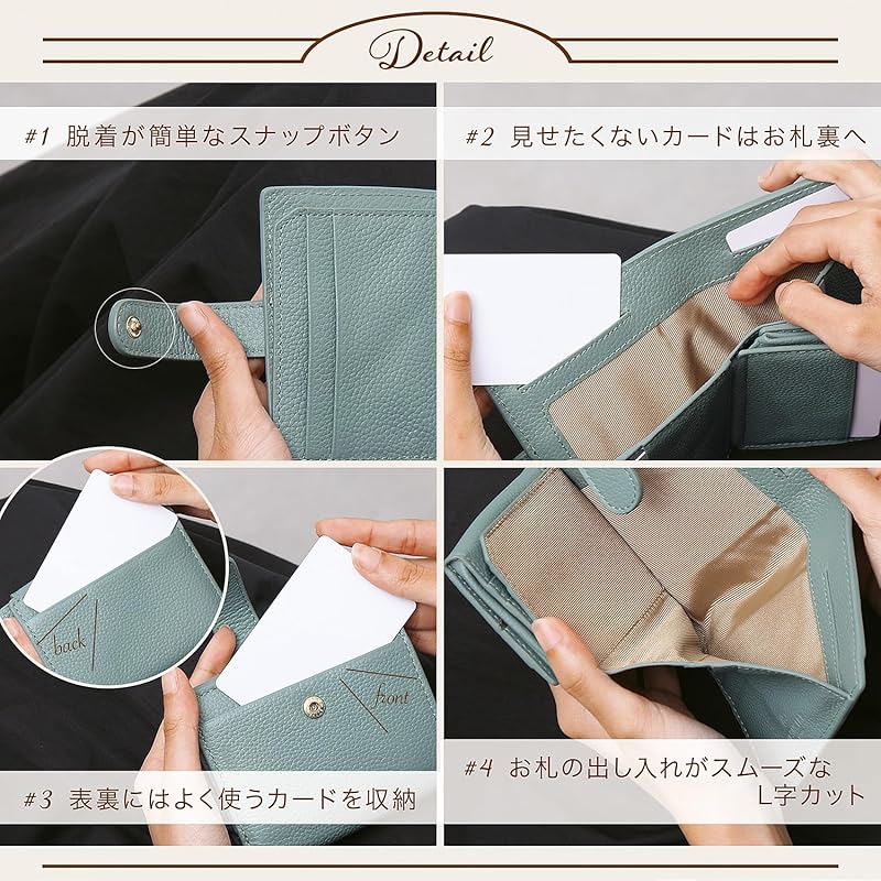 [BLUE SINCERE] mini wallet ladies genuine leather large capacity Bills don't break box type bi-fold wallet Thin small wallet skimming block / HW5