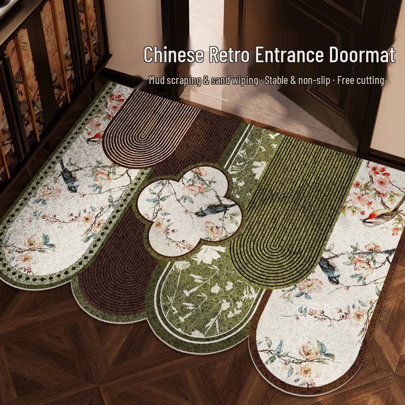 Used Retro Style Green Entrance Door Mat - Durable, Dirt-Resistant, Non-Slip Foot Mat