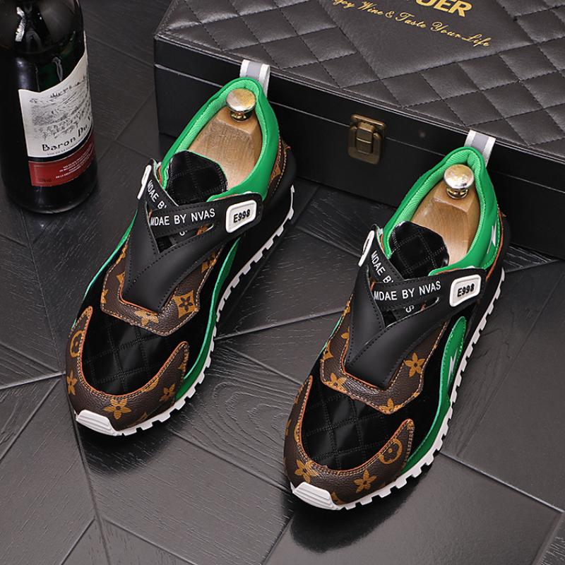 Vår Herr Mode Tryckta Casual Skor Rund Tå Färgmatchande Sneakers med Inbyggd Höjdökning Färgmatchande Skor