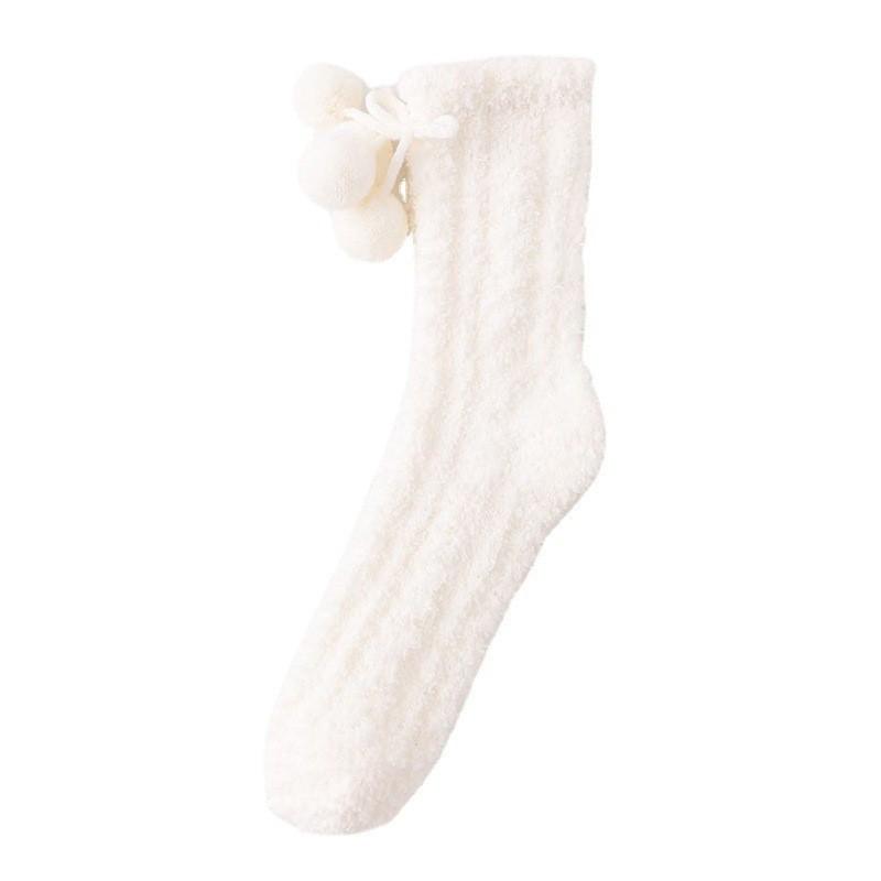 Coral Fleece Socks Medium Tube Socks Season Thickened Warm Confinement Socks Small Hairball Cute Home Sleep Socks Women