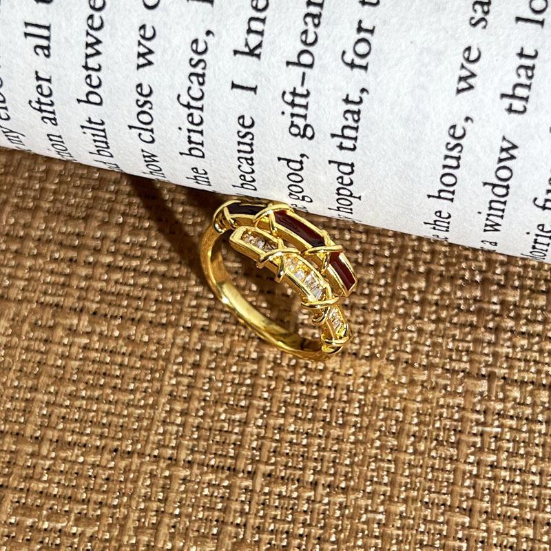

2026 Retro Cross Geometric Red Partial Wealth Open Ring Female Niche Design Sense Light Luxury Stack Wearing Sweet Cool Ring Resizable