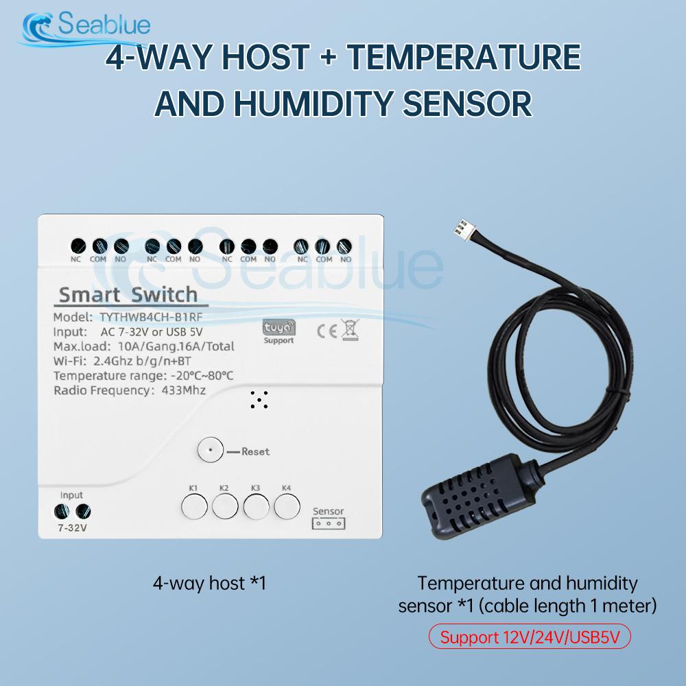 10A/16A Tuya Smart Wifi Switch DIY Module 4-Way Control 433MHz Wireless Switch Temperature Humidity Sensor With Alexa Google