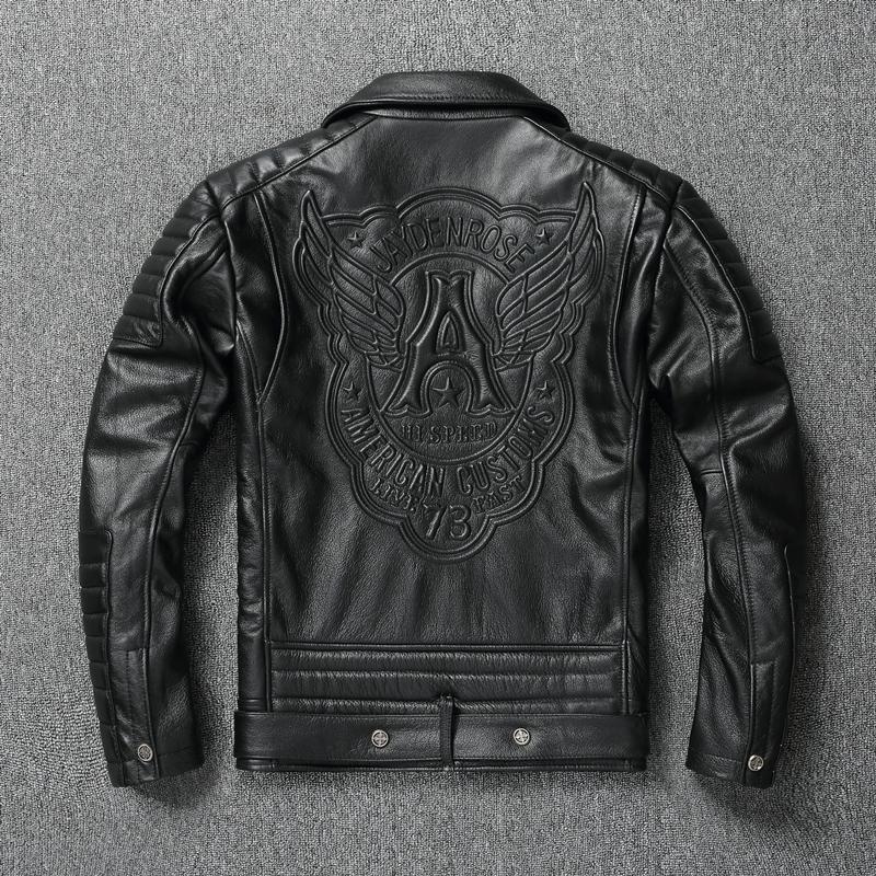 

Китайский размер натуральное пальто из коровьей кожи натуральная кожаная одежда мужская куртка для езды на мотоцикле с черепом осень 4XL чёрный