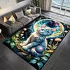 Kristall Samt Mystischer Mondlicht Katzen Druck Teppich – Lebendiges Sternenhimmel Design mit Verzaubertem Wald & Pilzen, Rutschfeste Heimdekoration C