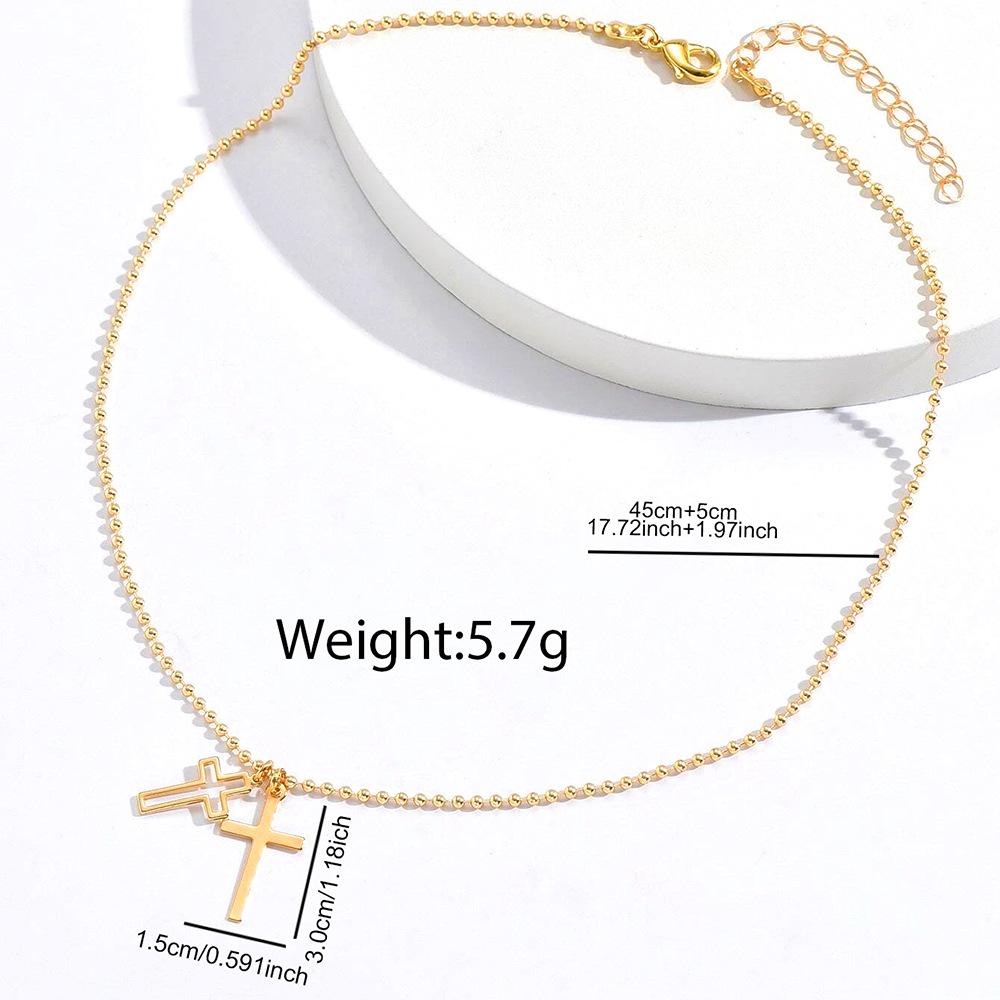Stainless Steel Double Cross Pendants Necklace for Women Men Minimalist Gold Color Beaded Chain Choker Zircon Gift