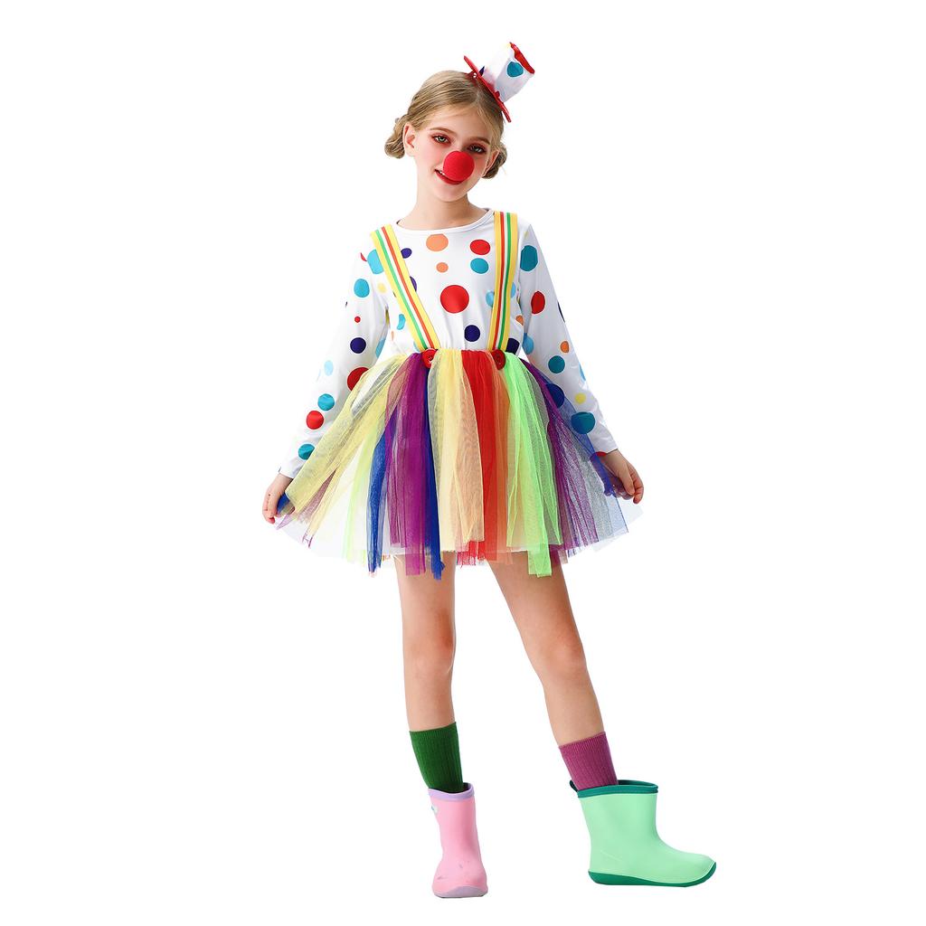 Halloween Children's Clown Costumes Funny Performance Costumes Stage Catwalk Dance Costumes Rainbow Tutu Children's Clothing
