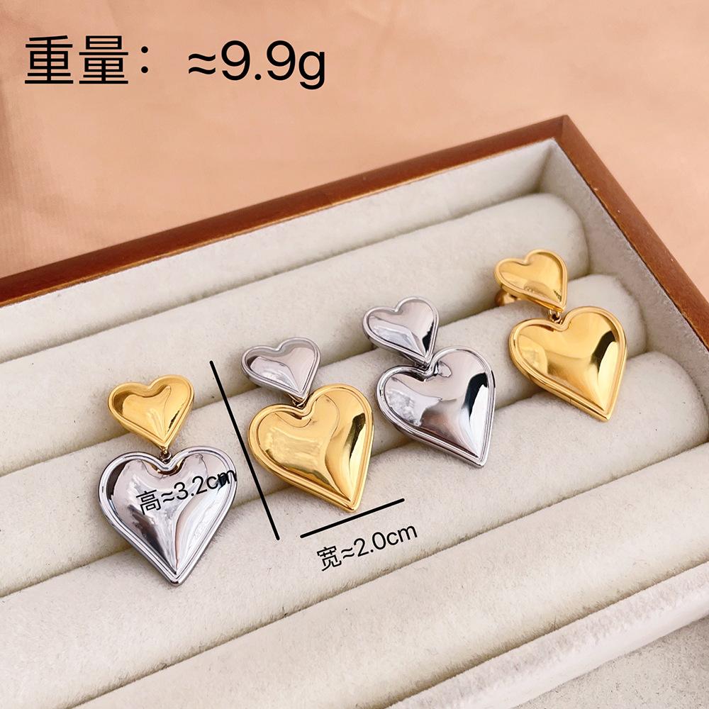 Gold and Silver Contrasting Color Pendant Love Earrings Personalized Vacuum Plating Titanium Steel Studs Do Not Fade
