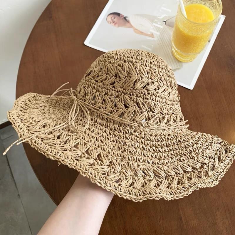 Summer French Big Brim Sun Hat Women's Fashion Ins Seaside Sun Protection Straw Hat Pastoral Pearl Face Small Sun Hat