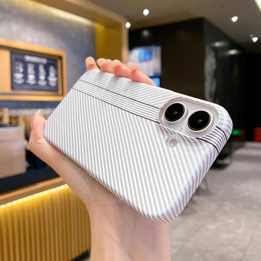 Carbon Fiber Kevlar Pattern PC Case For iPhone 17 Air 16 15 14 Plus 13 12 11 Pro Max Shockproof Splice Retro Lines Cover
