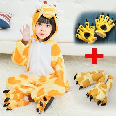 Children Baby Girls Onesies Unisex Winter Giraffe Onesies Kids Nightwear Anime Costumes Flannel Sleepwear Pajamas With Shoes