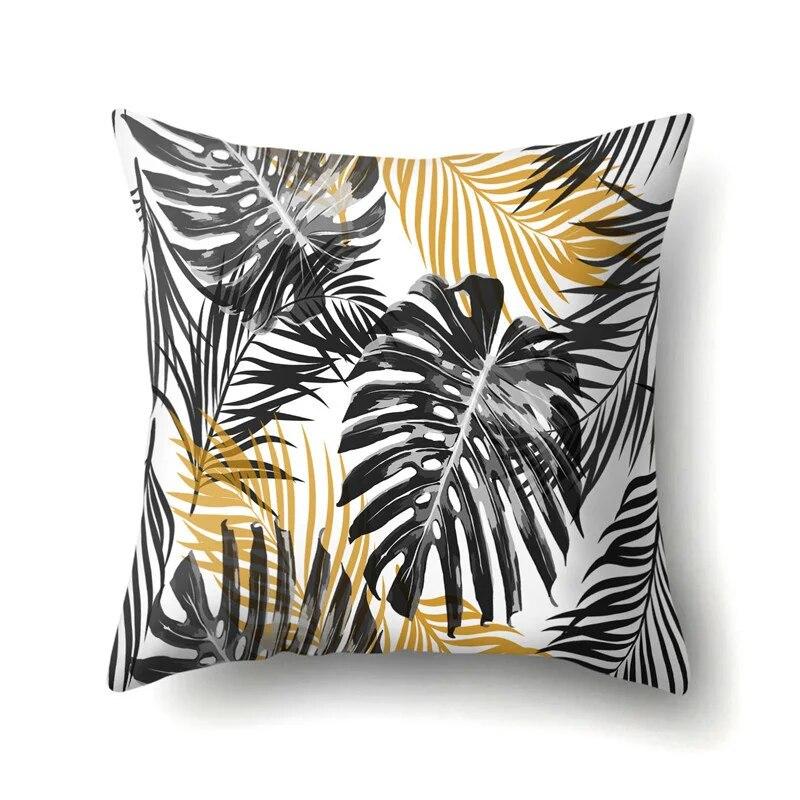 Home Decor Black and White Plant Leaf Sofa Pillow Cover Office Seat Cushion  Tropical
